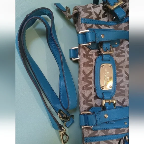 END 30-APR | MK Brown and Teal Signature Tote Bag - Picture 8 of 9